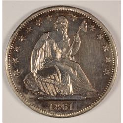 1861-O SEATED HALF DOLLAR, MS-62  BEAUTIFUL COLOR!
