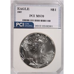 1987 AMERICAN SILVER EAGLE, PCI MS-70 PERFECT RARE! BOOKS FOR $2500.00