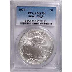 2004 AMERICAN SILVER EAGLE, PCGS MS-70!