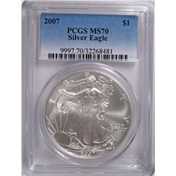 2007 AMERICAN SILVER EAGLE, PCGS MS-70 PERFECT!