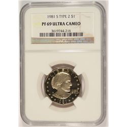 1981-S PROOF (TYPE 2) SUSAN B ANTHONY DOLLAR NGC PF-69 UC