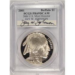 2001 PROOF BUFFALO COMMEN DOLLAR PCGS PF-69 DCAM (36TH US MINT DIRECTOR JAY W JO