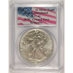 1991 SILVER AMERICAN EAGLE PCGS GEM UNC (WORLD TRADE CENTER GROUND RECOVERY ZONE
