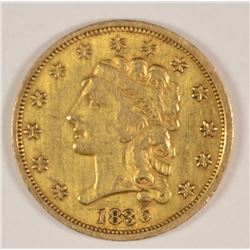 1836 $2.5 GOLD CLASSIC HEAD AU DETAILS