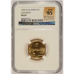 1996-W $5 GOLD COMMEN OLYMPICS (CAULDRON) NGC MS-69 (RANK #85 100 GREATEST US MO