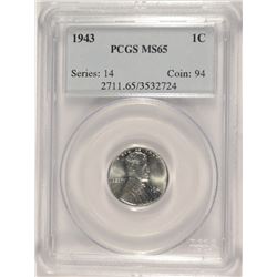 1943 LINCOLN (STEEL) CENT PCGS MS-65
