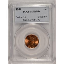 1944 LINCOLN CENT PCGS MS-66 RED !!!