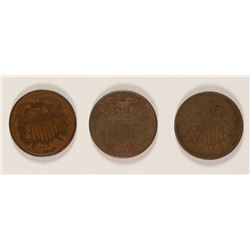 (3) TWO CENT PCS (1864, 1866, 1867)