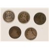 Image 1 : (5) SEATED HALF DIMES (1838, 1839, 1842, 1847, 1850)