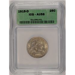 1915-D BARBER QUARTER ICG AU-58
