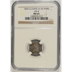 1835 (LARGE DATE, LARGE 5) BUST HALF DIME NGC MS-65