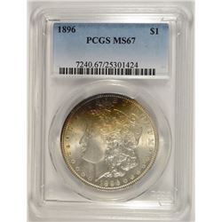 1896 MORGAN DOLLAR PCGS MS-67 !!! (AMAZING TONING)