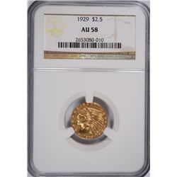 1929 $2.5 GOLD INDIAN NGC AU-58