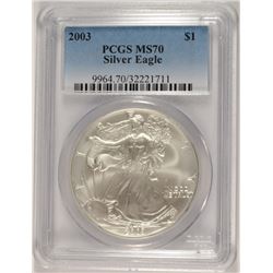 2003 AMERICAN SILVER EAGLE, PCGS MS-70! PERFECT!