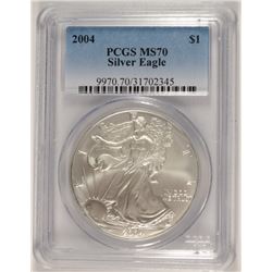 2004 AMERICAN SILVER EAGLE, PCGS MS-70!