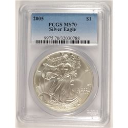 2005 AMERICAN SILVER EAGLE, PCGS MS-70 RARE LISTS IN PCGS PRICE GUIDE AT $700.00