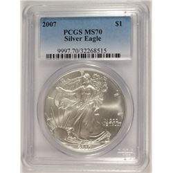 2007 AMERICAN SILVER EAGLE, PCGS MS-70 PERFECT!