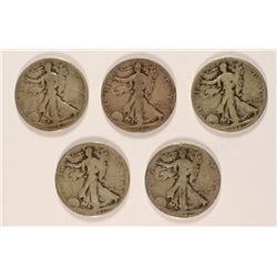 (5) 1921-S WALKING LIBERTY HALF DOLLARS