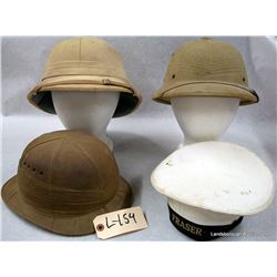 3 PITH HELMETS & 1 NAVAL HAT
