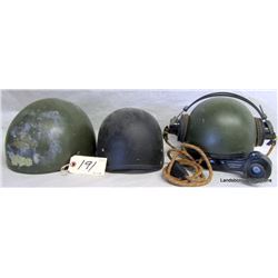 THREE MILITARY HELMETS