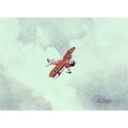 Wayne Lambert Davis (American 1906-1988), Power, Navy Waco in a Bank, Signed Wayne Lambert Da...