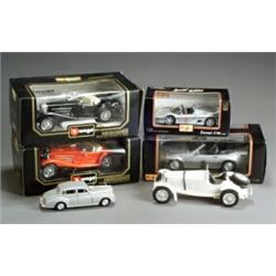 Group of Six Italian Die-Cast Toy Models of Cars, 20th Century, Including three by Bburago: a...