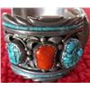 Image 9 : Sterling silver with coral and turquoise watch bracelet and Silver Dollar
