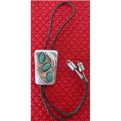 Signed Sterling Silver and Turquoise Bolo Tie