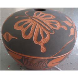 Acoma Carved Olla with Butterflies