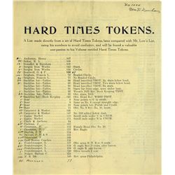 Dunham's Scarce 1910 Guide to Hard Times Tokens, Annotated