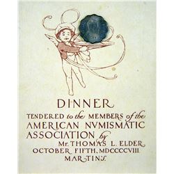 Invitation to Tom Elder's 1908 ANA Dinner, Featuring Indian One Anna Piece