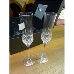 2 Crystal Champagne Flutes - Etched Burks