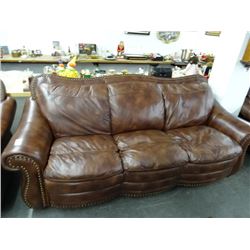 Brown Leather Nail Trim Sofa - Shows some wear