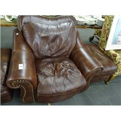 Brown Leather Nail Trim Chair & Ottoman