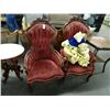 Image 1 : 2 Ornate Tufted Mahogany Floral Highback Chairs - 2 Times the Money