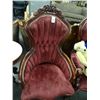 Image 2 : 2 Ornate Tufted Mahogany Floral Highback Chairs - 2 Times the Money