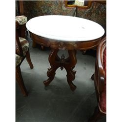 Mahogany Floral Marbletop Oval End Table