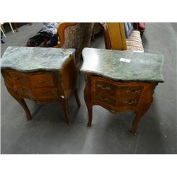 Burl w/Cast Trim Marble Top End Tables (Pr.) - 1 has repair.