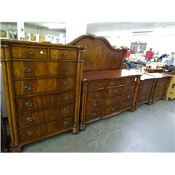 Burl Mahogany Bedroom Suite w/High Boy/Dresser/End Tables & Bed