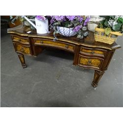 Ornate Wood w/Leather Inlay Desk