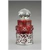 Image 1 : An Edward VII cranberry glass cylindrical salts bottle, - An Edward VII cranberry glass cylindri...