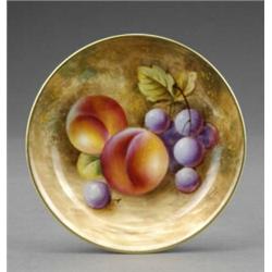 A Royal Worcester small saucer dish, - A Royal Worcester small saucer dish, painted with peaches...
