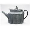 Image 1 : A black basalt shaped oval teapot, - A black basalt shaped oval teapot, with hinged cover, sprig...