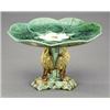 Image 1 : A majolica dessert stand, - A majolica dessert stand, moulded with green waterlily leaves and wh...