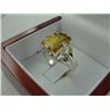 Image 2 : 6.08CT EMERALD CUT CITRINE SOLITAIRE RING WITH DOUBLE CLAW SETTING. INCLUDES $350 CERTIFICATE