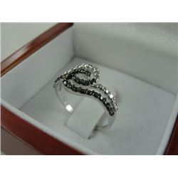 STERLING SILVER WAVE DESIGN RING SET WTIH GENUINE DIAMOND