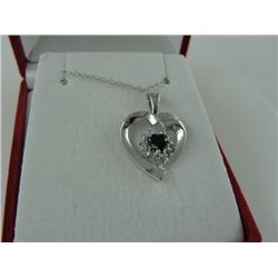 HEART CUT BLUE SAPPHIRE AND DIAMOND NECKLACE SET IN STERLING SILVER