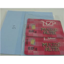 2X .995 FINE GOLD BULLION BARS. MINT SEALED, CERTIFIED AND SERIAL NUMBERED. TAX EXEMPT