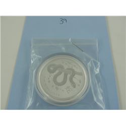 2013 .999 SOLID SILVER YEAR OF THE SNAKE ROUND. PEARTH MINT, IN CAPSULE. TAX EXEMPT