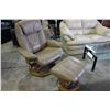 Image 1 : BEIGE LEATHER RECLINER WITH MATCHING FOOTSTOOL